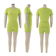 Casual Solid Sport Short Sleeve Shorts Two Piece Set SFY 2305