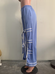 Solid Color Patchwork Tie Up Straight Pants ORY 5269