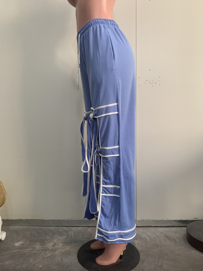 Solid Color Patchwork Tie Up Straight Pants ORY 5269