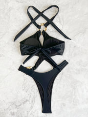 Sexy Print Cross Tie Up One Piece Swimsuit CASF 6732
