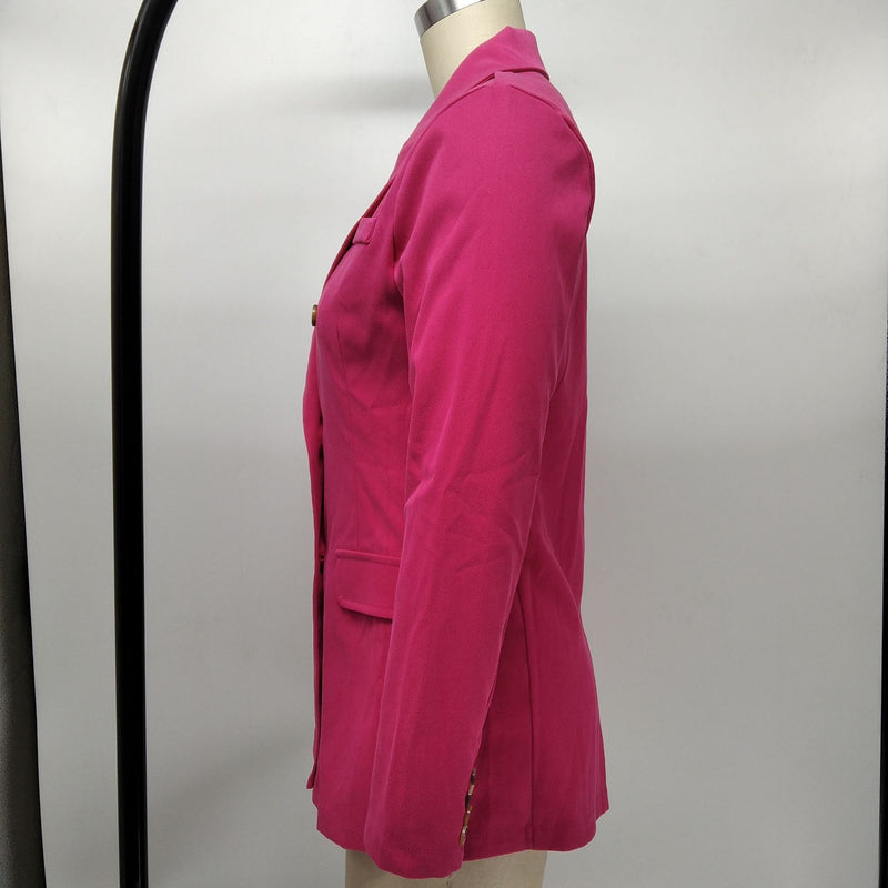 Solid Color Double Breasted Slim Blazer Coat XMY 9395