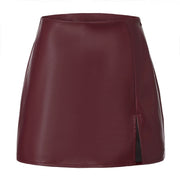 Solid Color PU Leather Split Culottes ANDF 7923