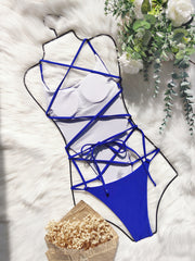 Solid Backless Bandage One Piece Swimsuit CASF 6300