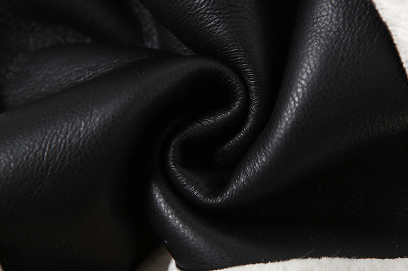 Leather Patchwork Long Sleeve Coats GZJQ K24C75271