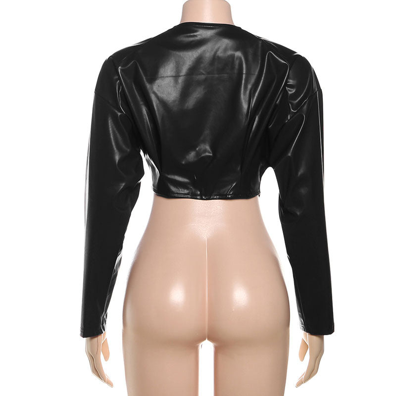 PU Leather Solid Color Irregular Coat XEF K25C77277