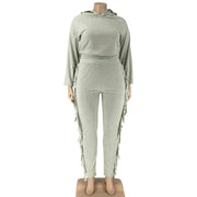 Plus Size Solid Color Hooded Tassel Two Piece Pants Set OSIF 21278