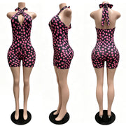 Polka Dots Print Deep V Neck Backless Romper CM 60411