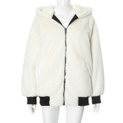 Solid Color Hooded Zipper Plush Jacket GSZM ZTP1449