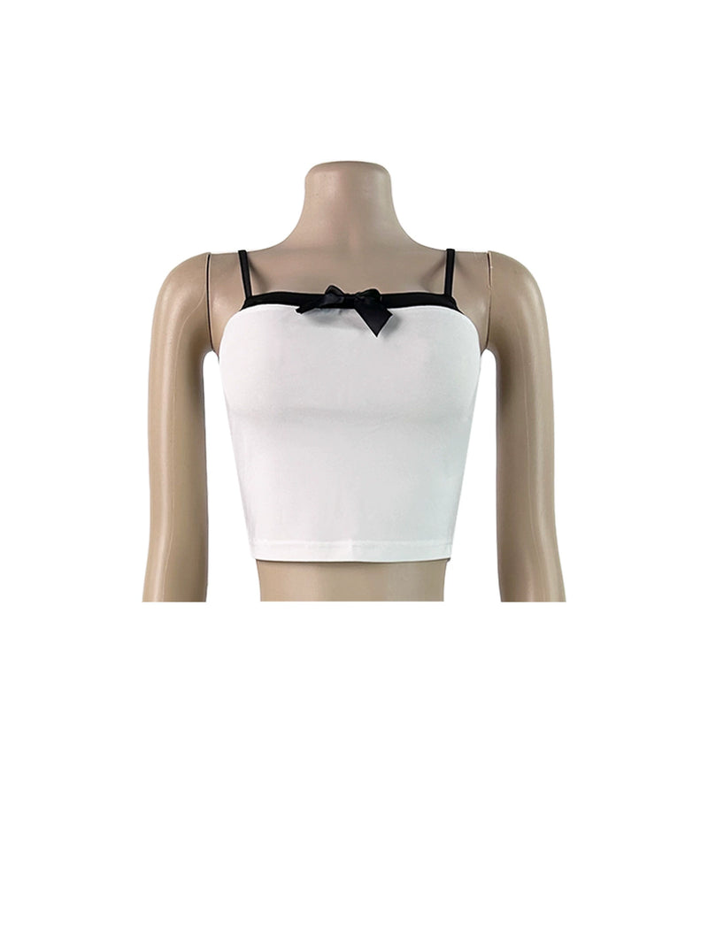 Print Bow Tie Camisole Top Lace Fifth Pants Suit CH 26020