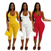 Polka Dots Print Halterneck Tie Up Seventh Jumpsuit TK 6350