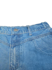Denim Print Holes Contrast Color Wide Leg Pants Without Belt SH 391662