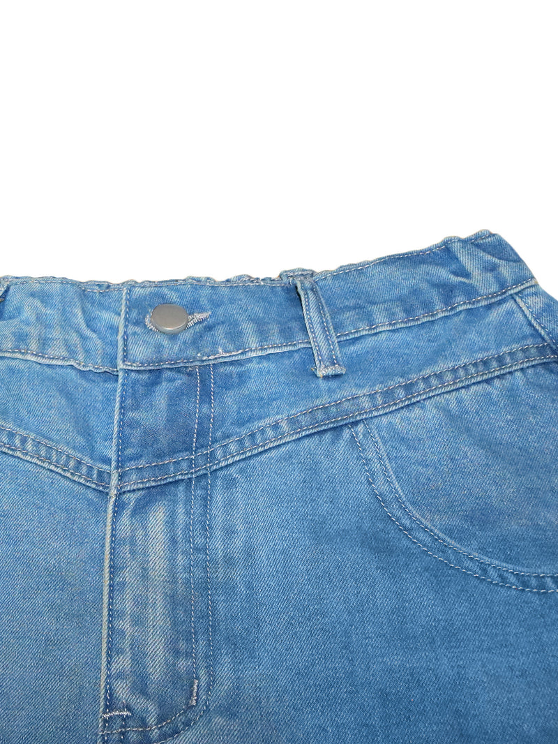 Denim Print Holes Contrast Color Wide Leg Pants Without Belt SH 391662