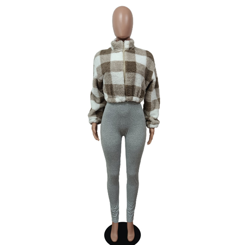 Plush Plaid Fashion Long Sleeve Jacket MEM 88515