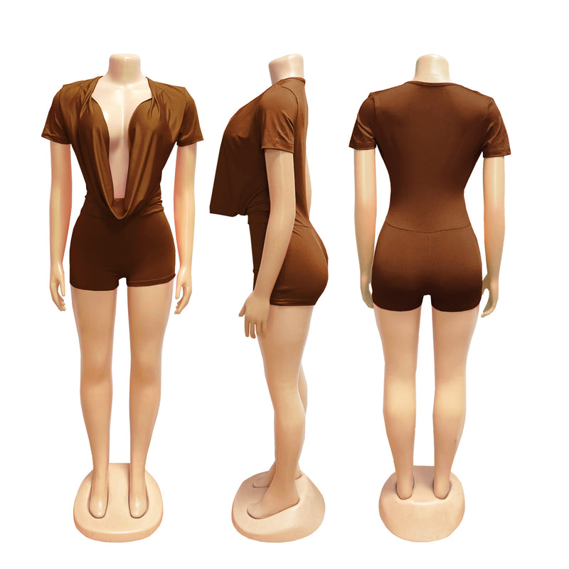 Deep V Neck Solid Color Romper SFY 829