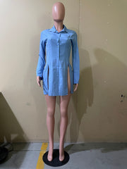 Solid Sexy Split Long Sleeve Shirt Top OLYF 60741
