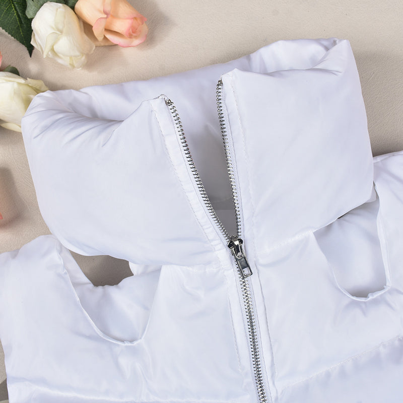 Zipper Sleeveless Cotton Filled Short Jacket GNZD 9511TD