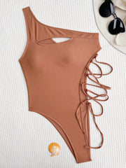 Solid Single Shoulder Bandage One Piece Swimsuit CASF 6515