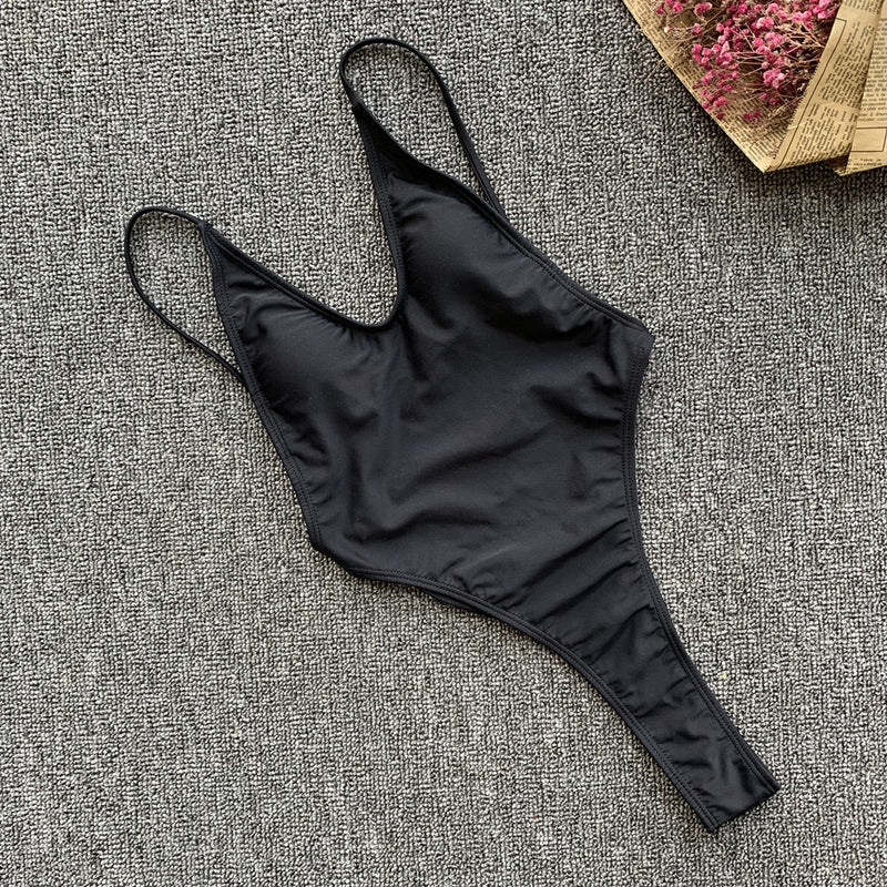 Solid Sexy Backless Thong Bikini One Piece Swimsuit CASF 8942