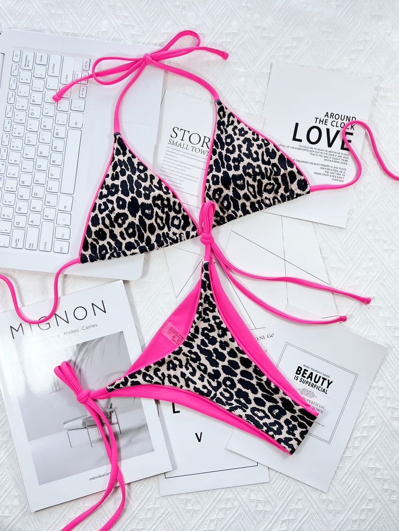 Leopard Print Tie Up Bikinis 2 Piece Set CSYZ C80W