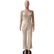 Mesh Embroidery See Through Wide Leg Jumpsuit LA 6005