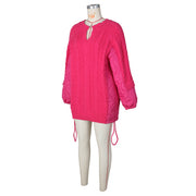 Casual Loose Spliced Knit Drawstring Cotton Coat ZSD 0631