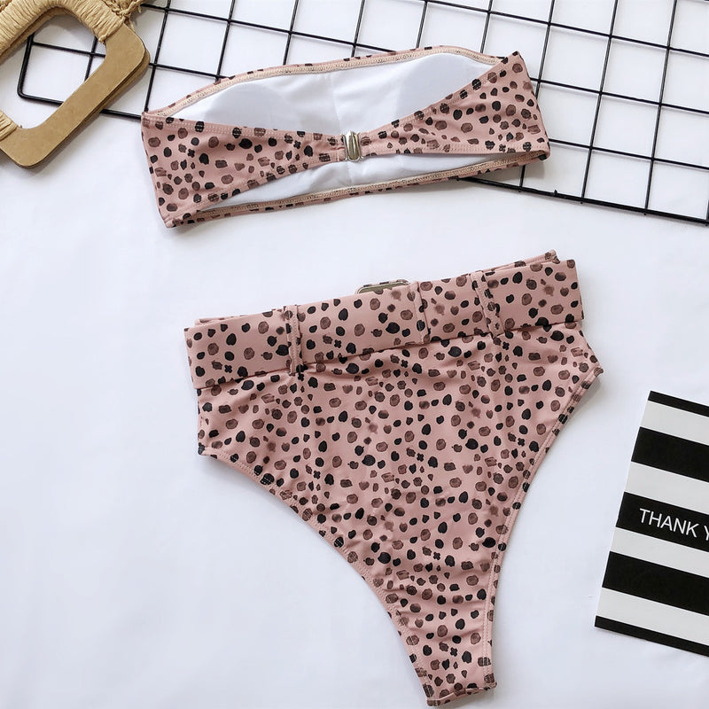 Tube Top High Waist Printed Swimsuit Two Piece Set CSYZ WB10