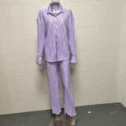 Solid Color Long Sleeve Split Shirt Pants Two Piece Set GYSM W0513