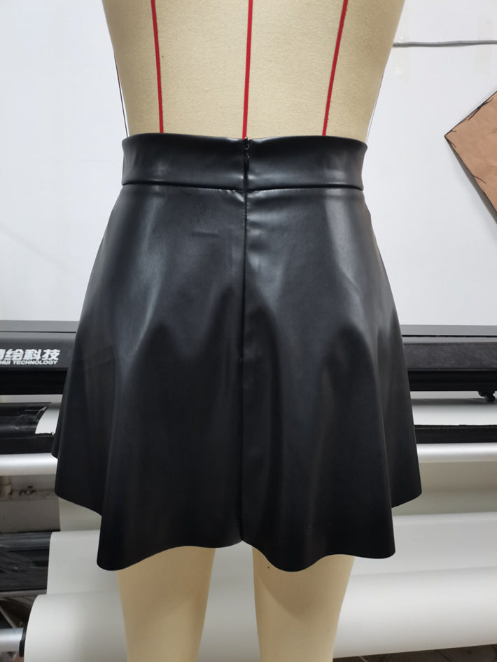 PU Leather Solid Color Pleated Skirts GYXN 52315