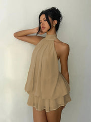 Sexy Backless Solid Color Mini Dress GYWO 55056