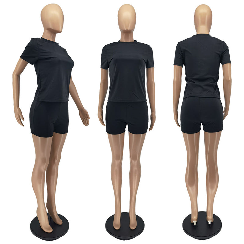 Solid T Shirt And Shorts Two Piece Sets WSM 5304