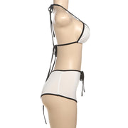 Color Block Tie Up Bikinis Two Piece Short Set DLSF K25S63780