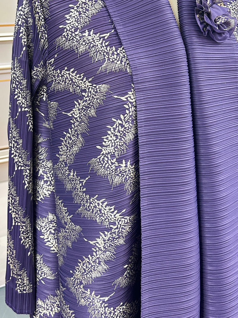 Pleated Print Cardigan Long Coats GZRF 77102