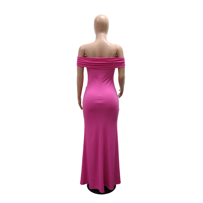One Shoulder Solid Color Split Maxi Dress CYA 902371