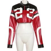 Letter Print Long Sleeve Zipper Coats GZJQ K23C37660