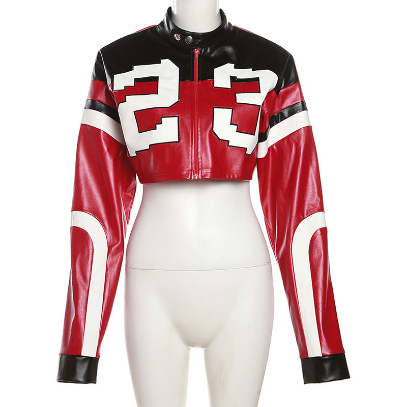 Letter Print Long Sleeve Zipper Coats GZJQ K23C37660