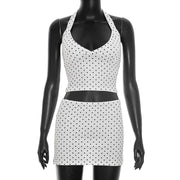 Polka Dot Print Halterneck Two Piece Skirts Set GDSF D26ST187