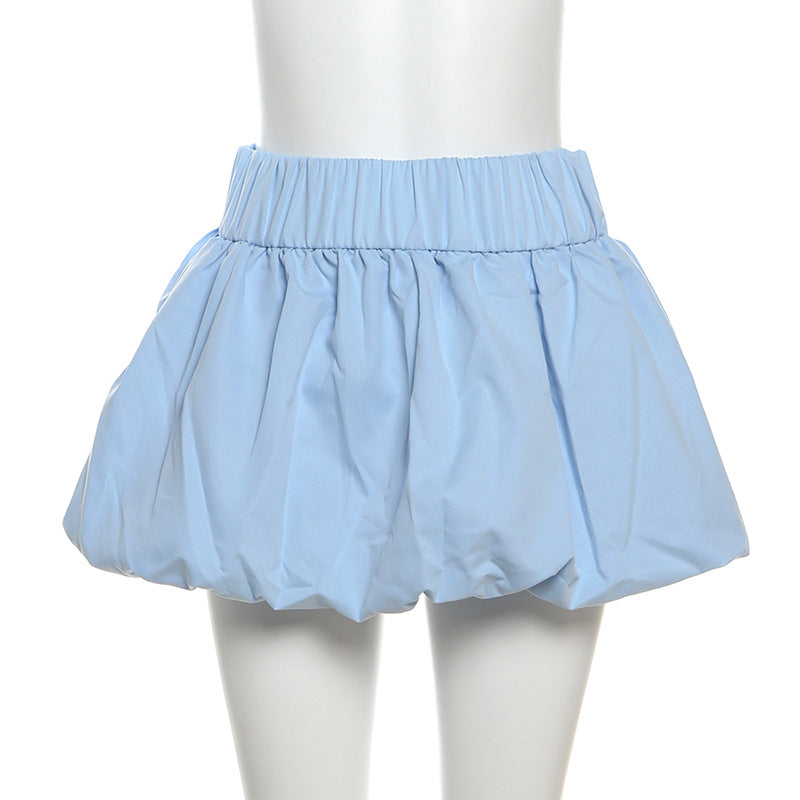 Solid Color Bubble Mini Skirt DLSF K24J46609