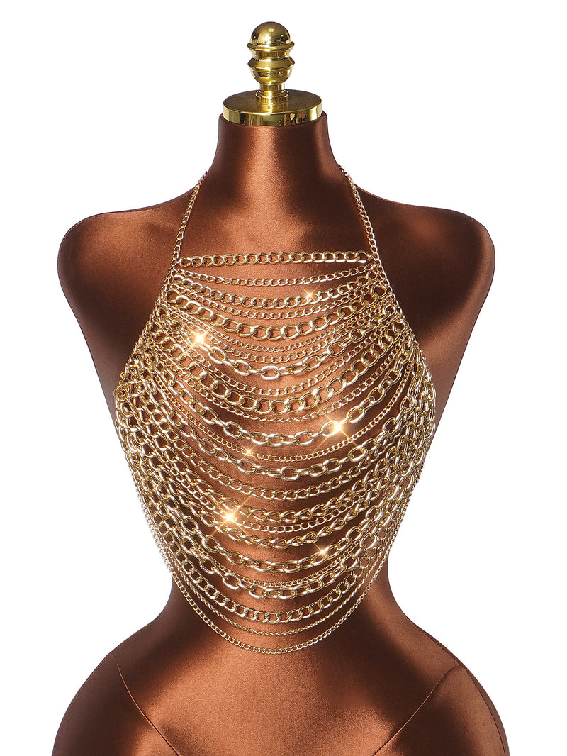 Sexy Multi layer Alloy Chains Chest Chain Tank Top GZYY J25524