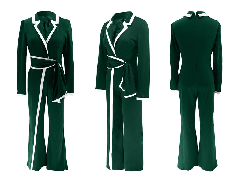 Color Block Tie Up Long Sleeve Jumpsuit SFY 2794