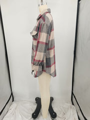 Plus Size Loose Plaid Mauney Long Sleeve Shirt Coat YIM 370