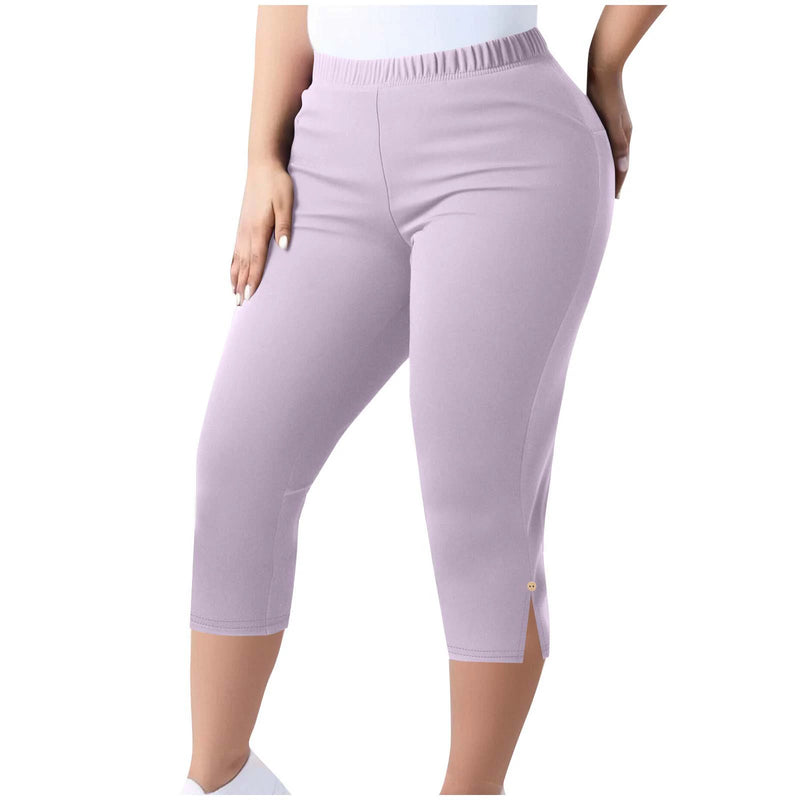 Plus Size Solid Color Split Seventh Pants GYZY 66811