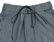 Stripe Lapel Short Sleeve Tie Two Piece Shorts Set AIL 324