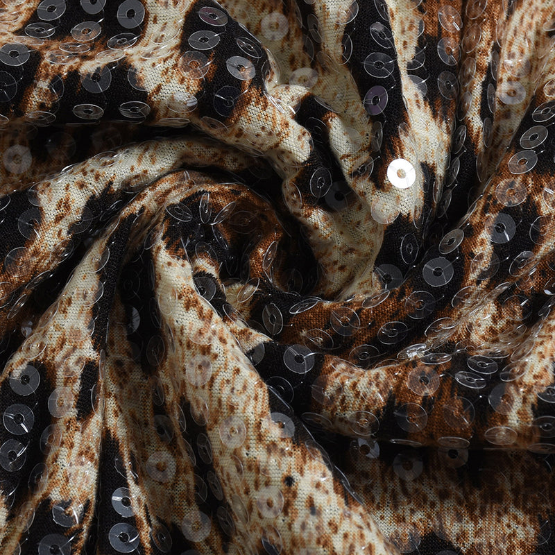 Leopard Print Sequin Patchwork Long Skirt GBTF 51515DHD