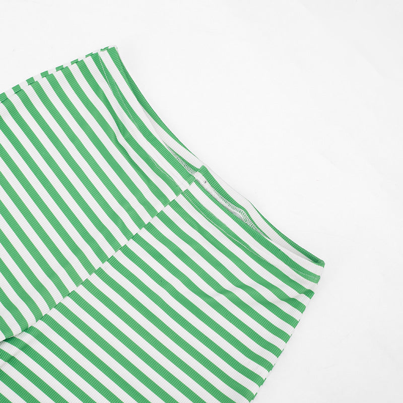 Stripe Print Warp Chest Top Seventh Pants Suit MXBF J26ST301