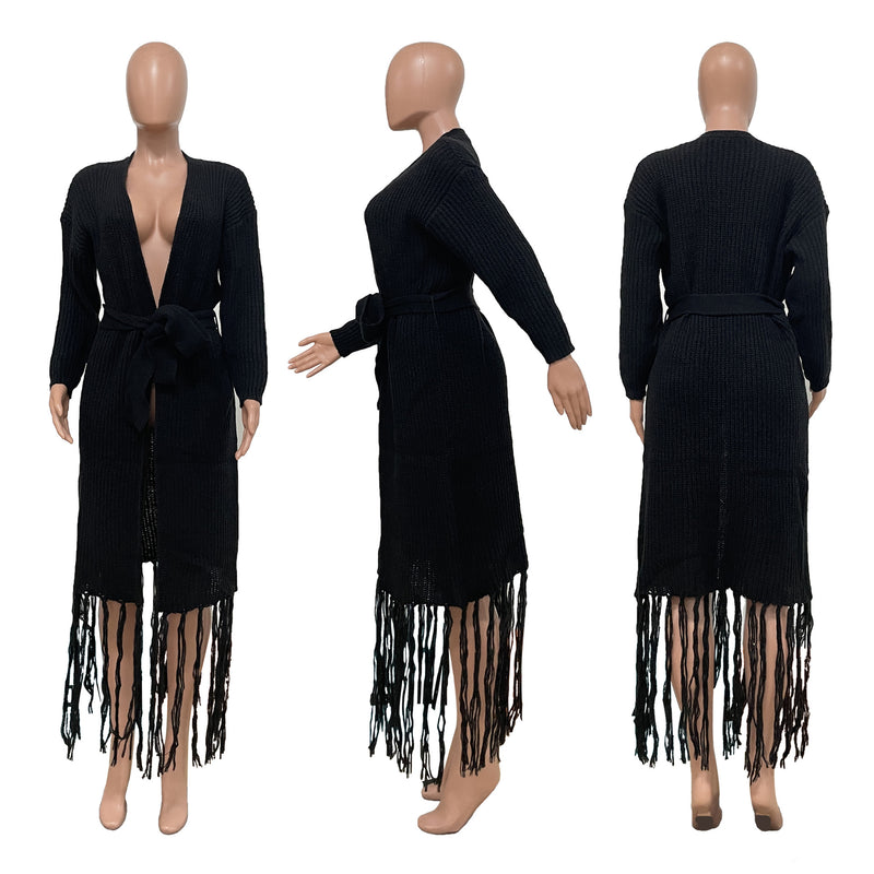 Solid Color Tassel Sweater Coats TR 1220