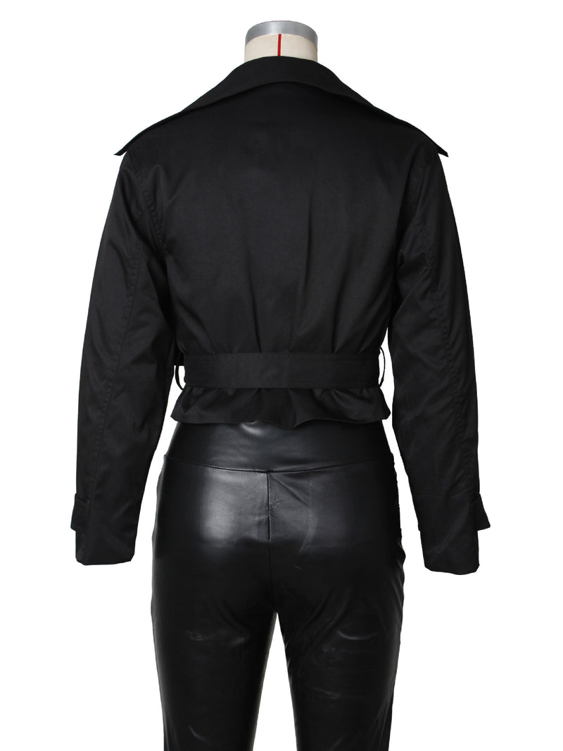 Double breasted Lapel Tie Up Coat ZSD 0776