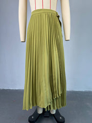 Tie Up Irregular Pleated Long Skirt GCNE 7517