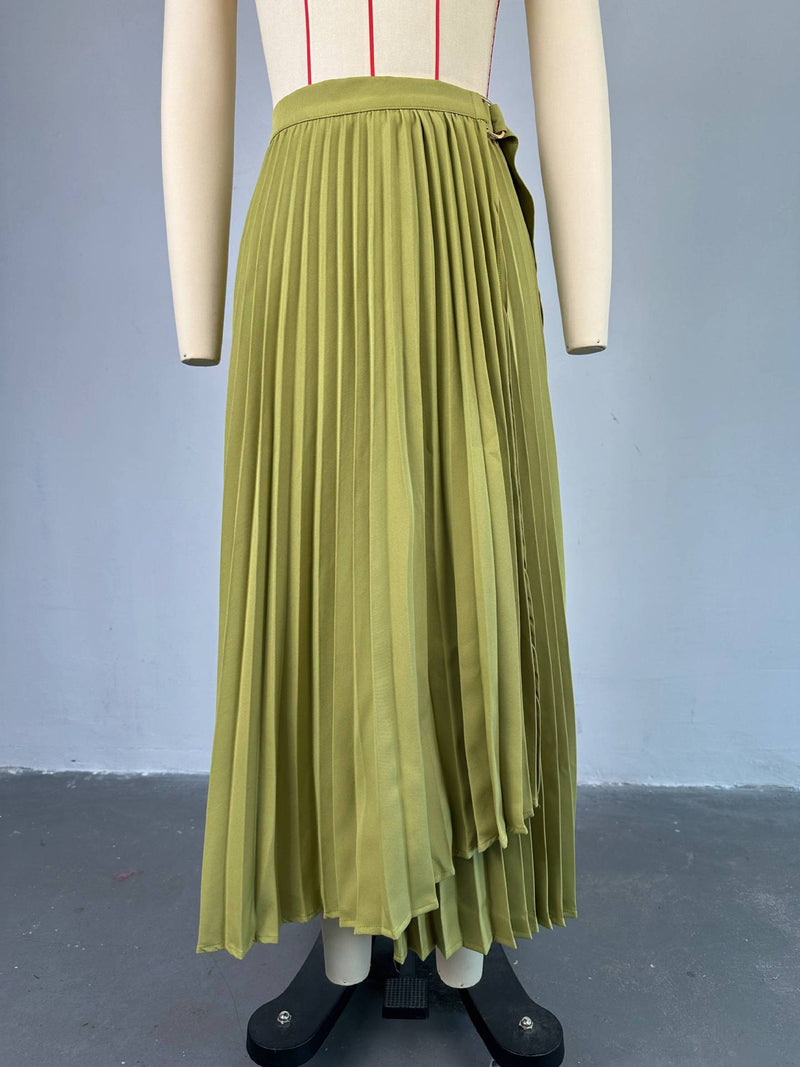 Tie Up Irregular Pleated Long Skirt GCNE 7517