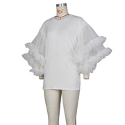 Mesh Patchwork Sleeve Loose Solid T Shirt ZSD 0615