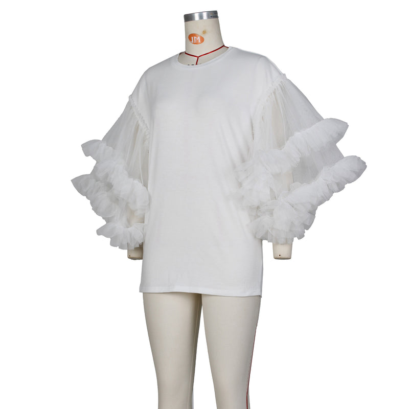 Mesh Patchwork Sleeve Loose Solid T Shirt ZSD 0615